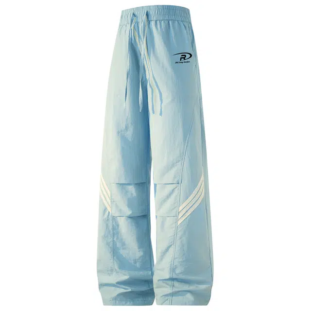 梓润格 美式高街侧边三条杠个性印花设计简约冰丝凉感宽松阔腿直筒显高百搭垂感舒适薄款休闲裤 男女同款