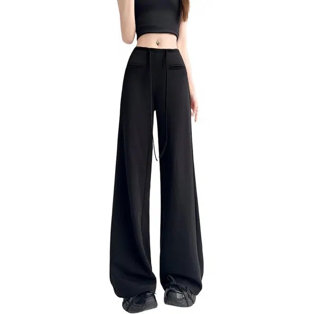 柏黛妃 春秋美式辣妹宽松直筒运动裤前口袋设计垂感阔腿裤女休闲裤 女款