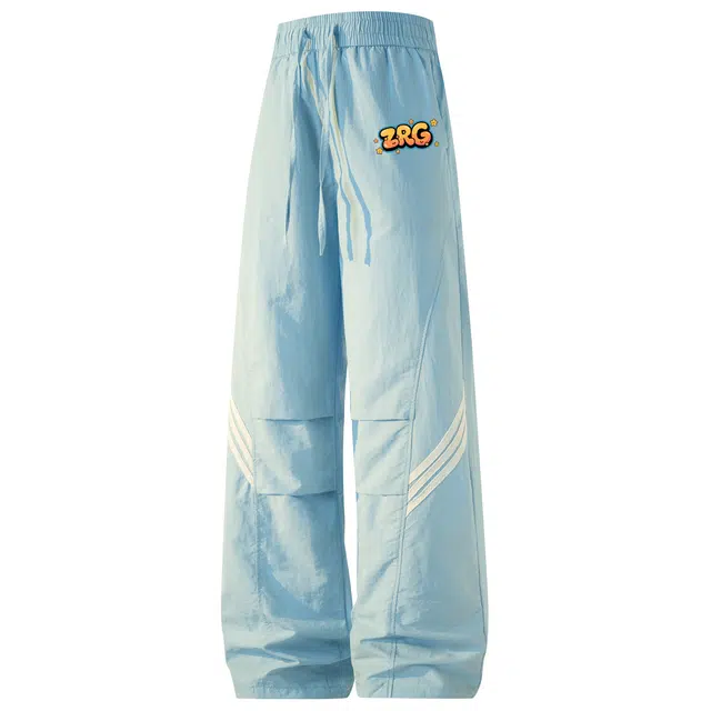 梓润格 美式高街侧边三条杠潮流印花冰丝裤宽松阔腿版型清凉舒适显高显瘦百搭薄款休闲裤 男女同款