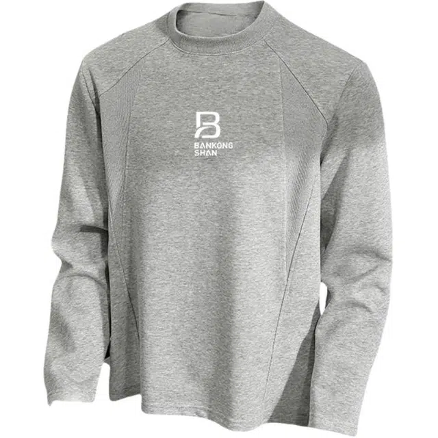 半空山 纯色简约解构拼接设计潮流品牌字母印花百搭宽松柔软舒适打底衫圆领卫衣 男女同款