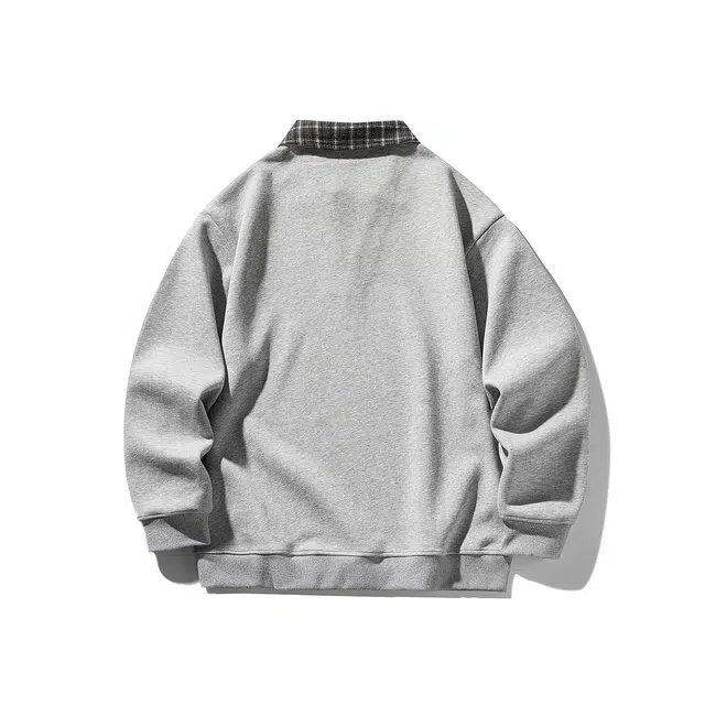 独驰 美式复古格纹内衬假两件潮流宽松休闲男上衣卫衣 男女同款