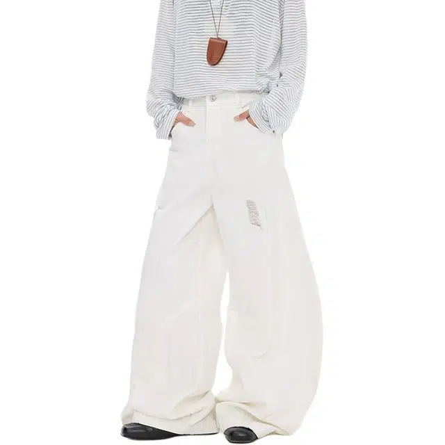 拓菲 美式复古水洗做旧廓形弯刀情侣潮牌设计感香蕉镰刀宽松裤牛仔裤 男女同款