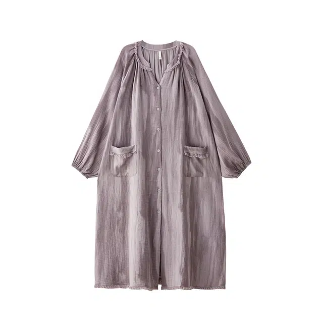 俏薇妮 春秋款纯棉纱布婴儿棉长袖长裙宽松套装睡衣礼盒 女款