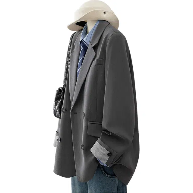 丝柏舍 双排扣通勤气质宽松款设计感翻边袖口时髦长袖西装 女款