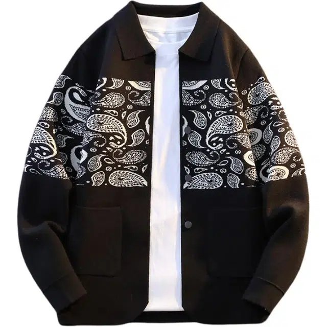 太子龍 春秋季翻领开衫外套撞色韩版潮流休闲宽松针织衫 男款