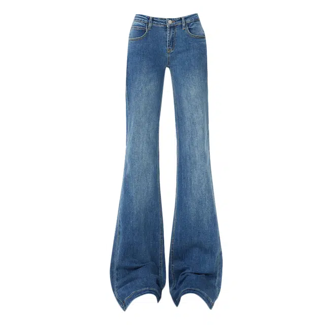 拾籍 复古风格潮流百搭设计感低腰显瘦弹力修身显腿长微喇阔腿牛仔裤 女款