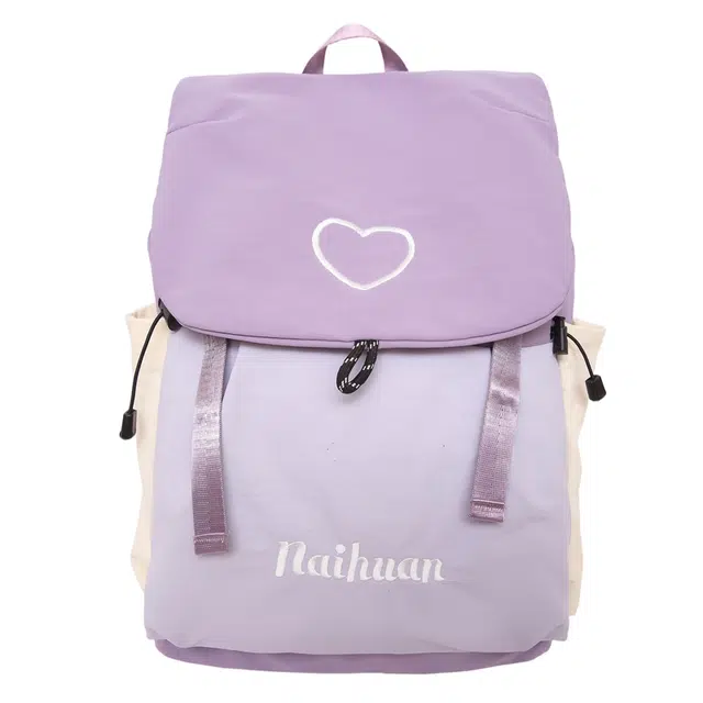 南潇湘 撞色初高中大学生上课百搭设计简约通勤潮流时尚 尼龙 书包背包双肩包 大号 女款 紫色/黄色/蓝色/绿色/黑色