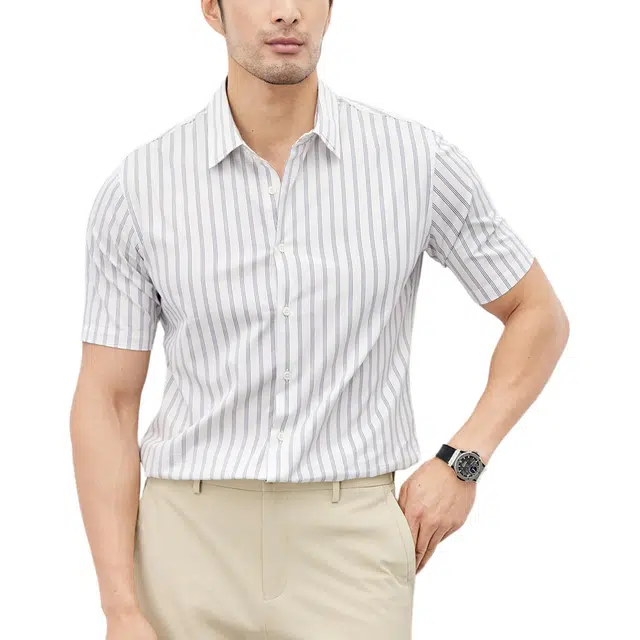 丹宁哲学 纯棉色织条纹夏季短袖休闲风衬衫 男款