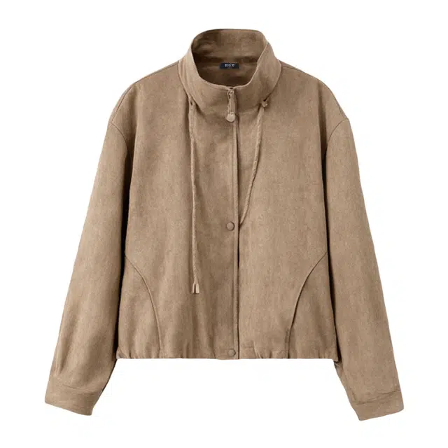 潞优野 晕染肌理纯棉立领仿牛仔外套女休闲宽松廓形上衣秋季款夹克 女款