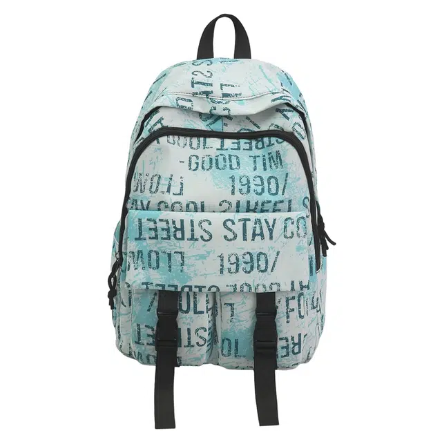 單倉 高颜值时尚字母潮流涂鸦设计学院风背包初高中大容量轻便耐磨书包 尼龙 双肩包 常规 男女同款情侣款 蓝色/卡其色/灰色/黑色