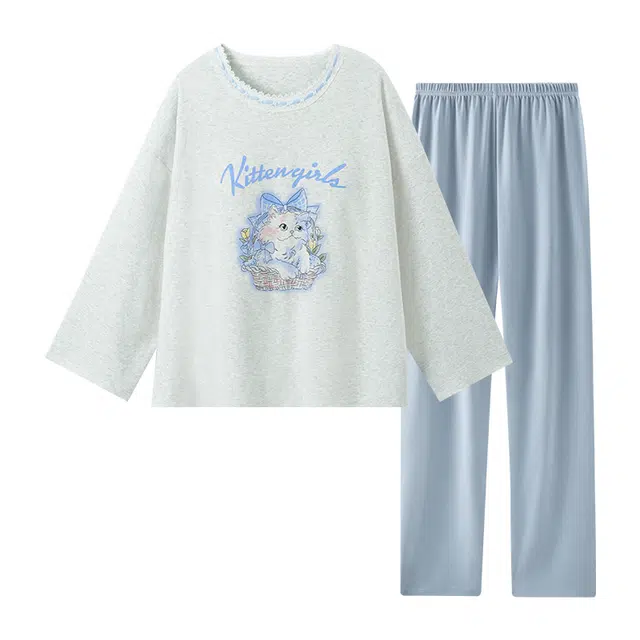 顶瓜瓜 带胸垫家居时尚亲肤可外穿长袖长裤服睡衣套装 女款