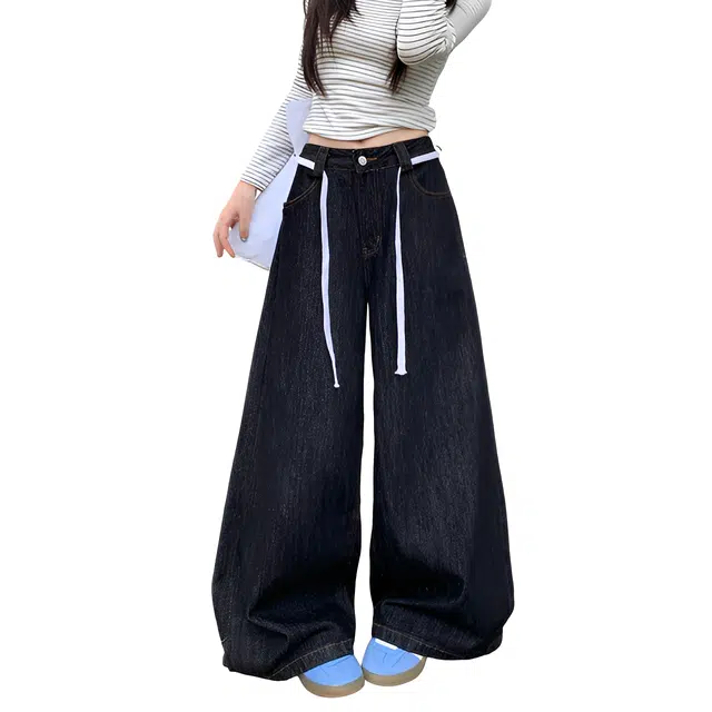 荟萃阁 复古设计感百搭阔腿牛仔裤 女款