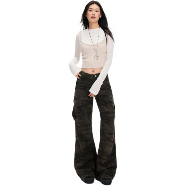 淑好百 美式迷彩低腰宽松街头风工装裤 女款