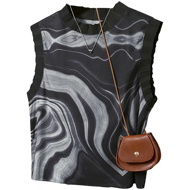 她池 文艺风撞色拼接圆领套头无袖背心 女款