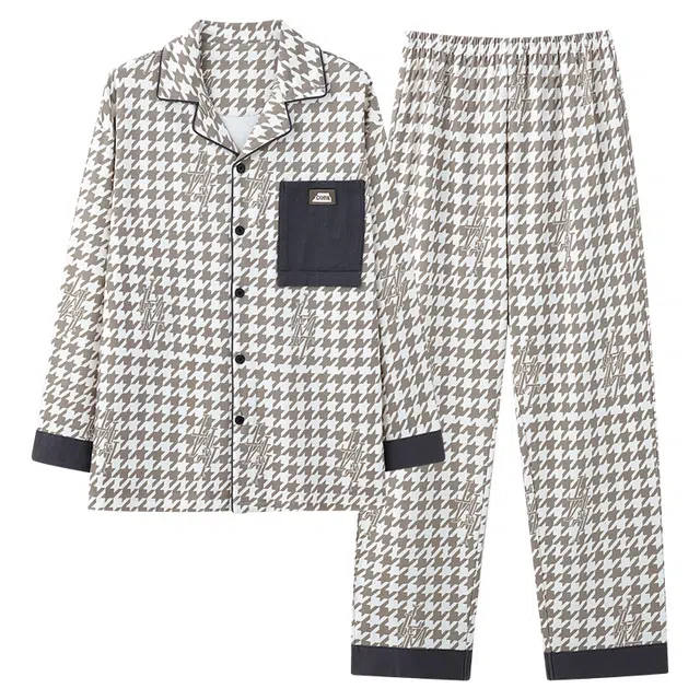 俏霓桐 春秋款简约高级感百搭舒适休闲青少年纯棉亲肤长袖长裤家居服可外穿睡衣套装 男款