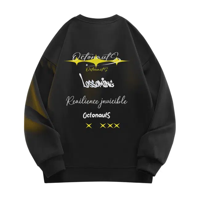 海底小纵队 美式高街趣味星光艺术字体品牌印花宽松休闲舒适透气纯棉无性别学院风日常通勤圆领套头长袖卫衣 男女同款