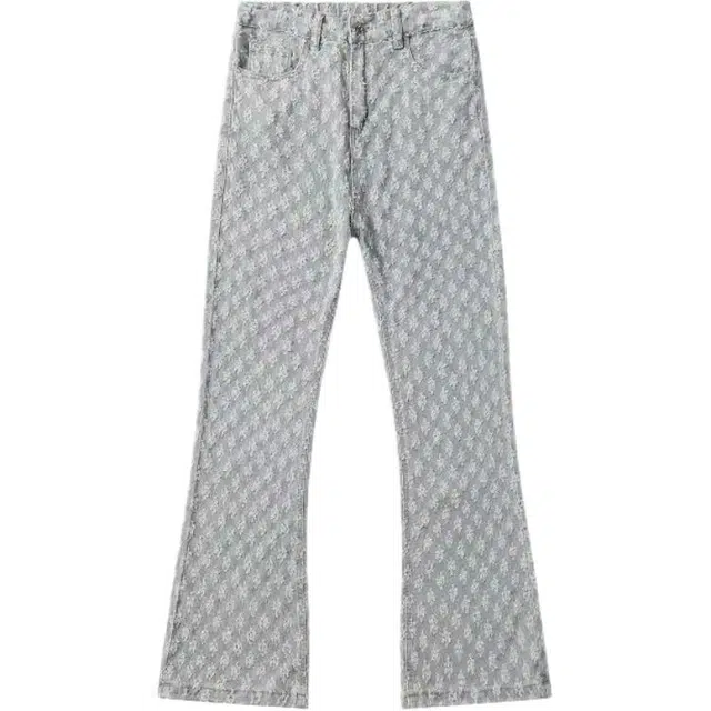 袋鼠 满印提花水洗显瘦裤子男宽松直筒裤美式复古休闲牛仔裤 男女同款