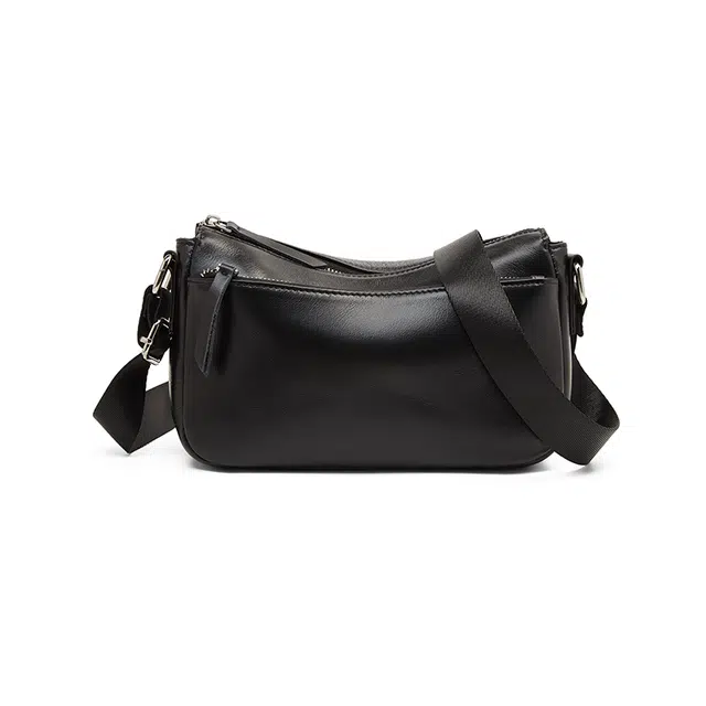 老人头 经典时尚小众设计高颜值简约优雅气质通勤 头层牛皮 单肩斜挎包 女款 黑色