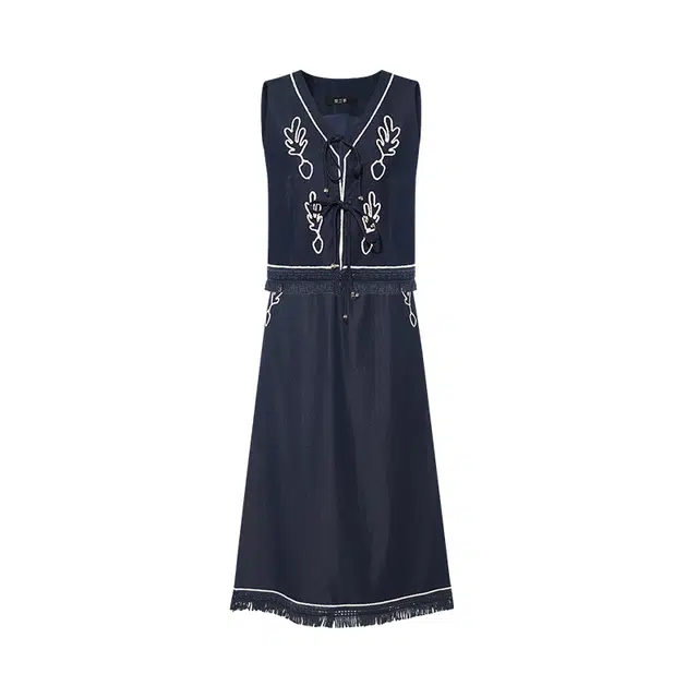 两三事 跳动诗行 复古绣花流苏装饰两件套女时尚休闲套装 女款