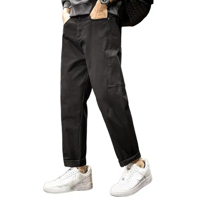路杰邦 高级感直筒裤男士潮牌宽松拼接工装裤子时尚百搭潮流秋季锥形长裤休闲裤 男款