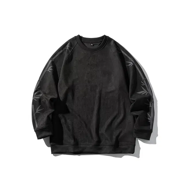 独驰 美式复古重磅宽松竹叶印花休闲男上衣卫衣 男女同款