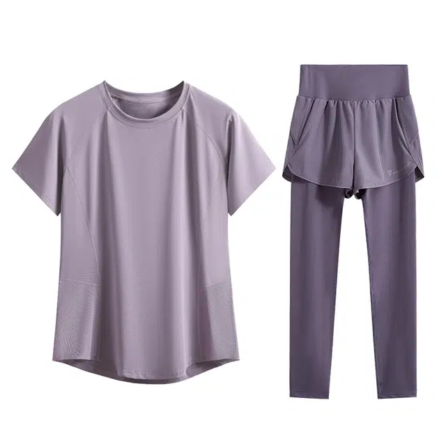 百思绒  夏季透气薄款羽毛球服普拉提瑜珈服  健身套装  女款