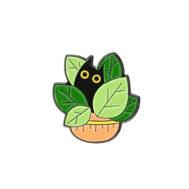 如花梦 可爱满分 黑猫与绿植卡通金属徽章 合金 胸针 男女同款情侣款