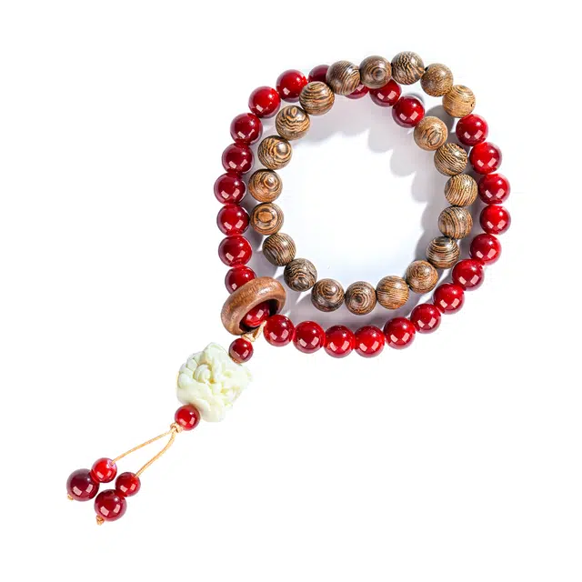 嫒柯 国潮新中式百搭轻奢简约高级设计感素雅美文玩盘玩念珠佛珠观复古风文艺风四季平安转运好运 鸡翅木 手串 男女同款情侣款