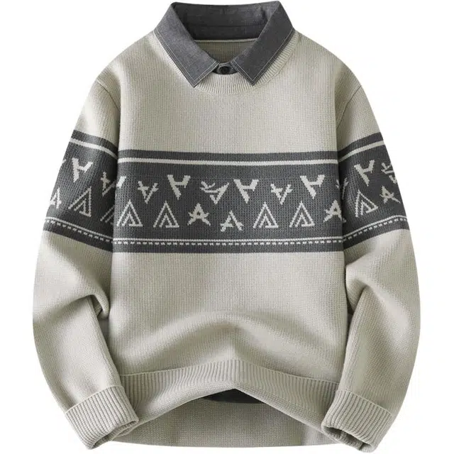 太子龍 高端品牌保暖翻领加厚假两件长袖针织衫 男款