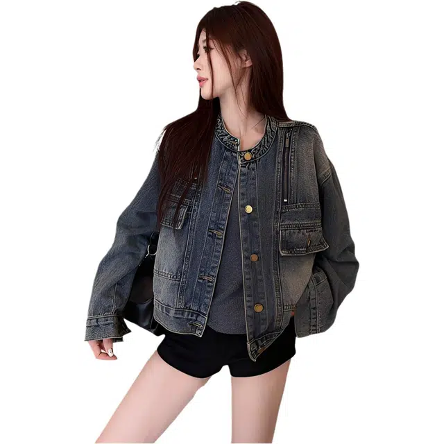 荟萃阁 简约百搭时尚舒适长袖牛仔外套 女款