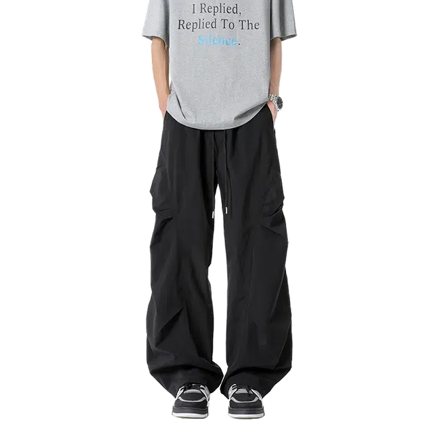 一碗士多 美式小众简约街头个性青春时尚百搭速干透气褶皱痞帅修身立体户外运动机能垂感登山通勤防晒伞兵工装阔腿直筒裤子休闲裤 男女同款