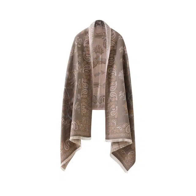 南极人 办公室保暖围巾披风外搭两用空调房护颈旅游海边拍照高级氛围感斗篷复古民族风 披肩 女款