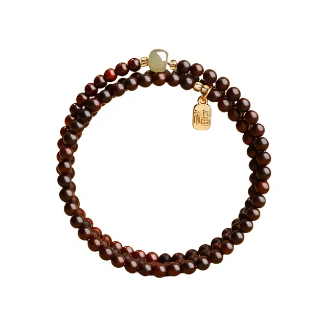 赤藤 招财进宝万事顺遂好运连连新中式国风简约复古多圈叠戴木质转运佛珠盘玩高级感文玩念珠佛珠 血檀 手串 男女同款情侣款