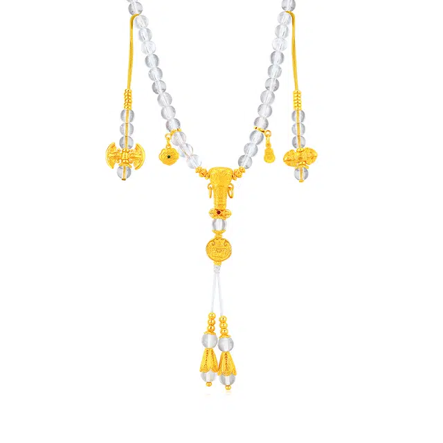 梦金园 【净化负能量】 财韵流光 五路纳财万物有灵白晶串珠链 小众复古高级精致贵气感#好运天然 白水晶 项链 女款