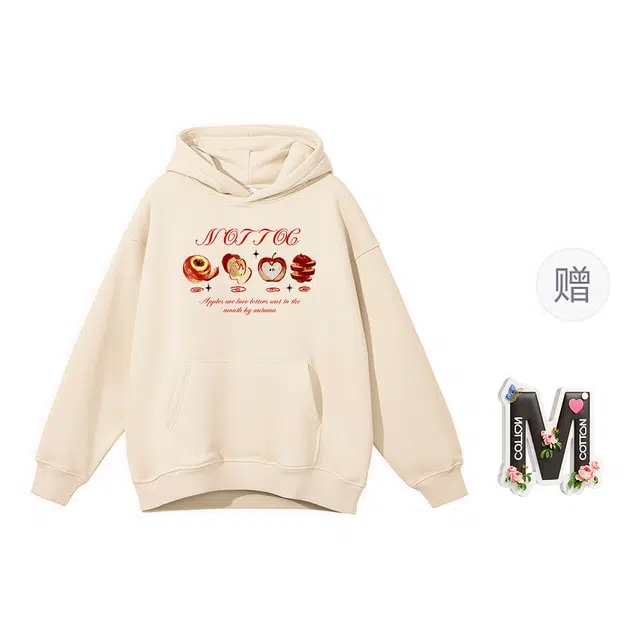 棉购 潮流连帽美式简约卡通设计百搭休闲落肩宽松卫衣 女款