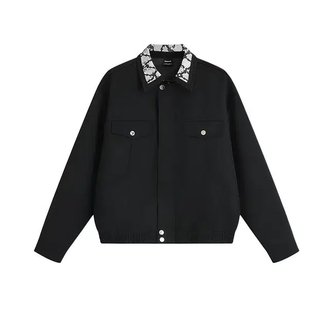 艾梵斯贝 美式复古工装潮流小众设计感蛇纹翻领潮酷个性街头无性别日常通勤百搭高街风痞帅暗黑高级感休闲夹克 男女同款