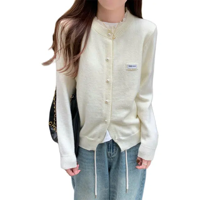 柏黛妃 韩系蕾丝拼接外套高级感显瘦短款开衫上衣针织衫 女款