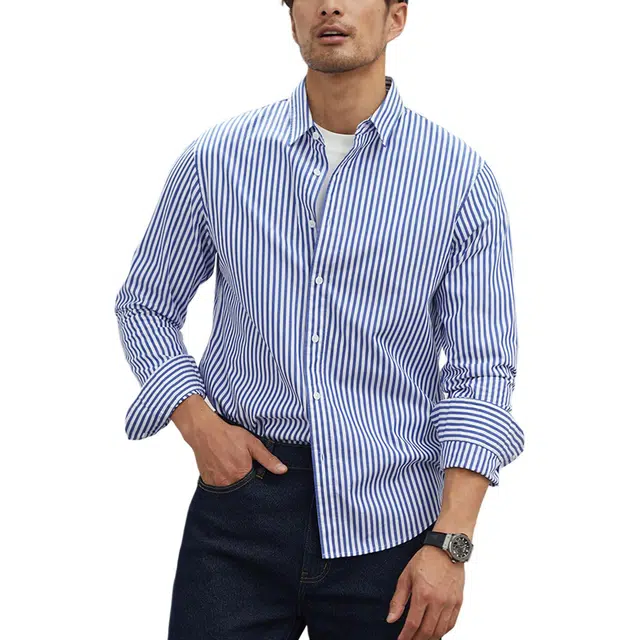 丹宁哲学 纯棉条纹面料商务长袖休闲风衬衫 男款
