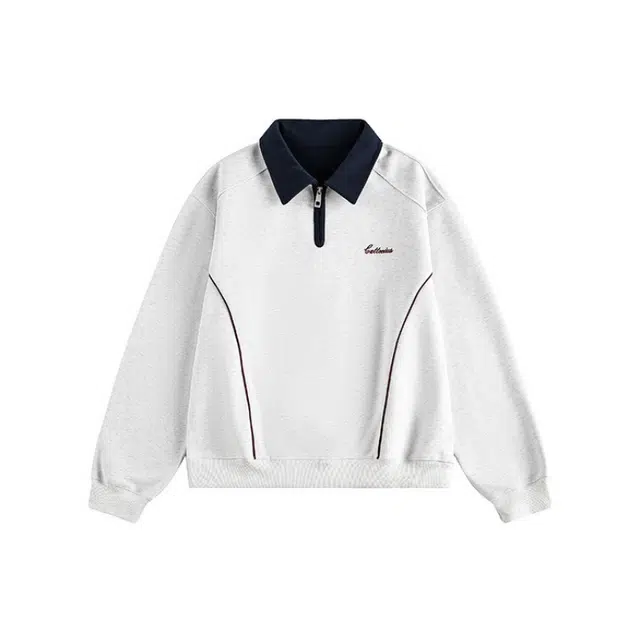 花蔓色 美式复古撞色简约刺绣宽松舒适百搭休闲外套上衣卫衣 女款