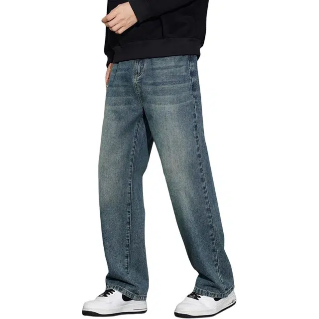 么宁 美式复古高街潮流宽松直筒裤简约百搭舒适透气个性痞帅户外日常运动休闲牛仔裤 男女同款