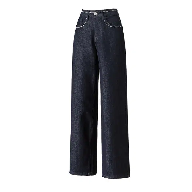 惟熙 直筒裤高腰刺绣九分裤牛仔裤 女款