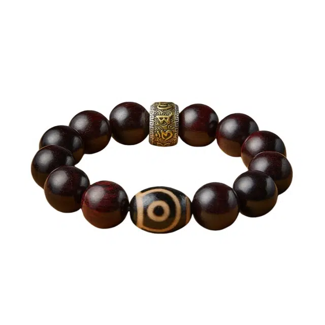 宣华意 国潮藏式时尚复古典雅高端 六字真言 两眼天珠 天眼石 文玩木质 盘玩佛珠手饰 招财纳福#好运 紫檀属 手串 男女同款情侣款