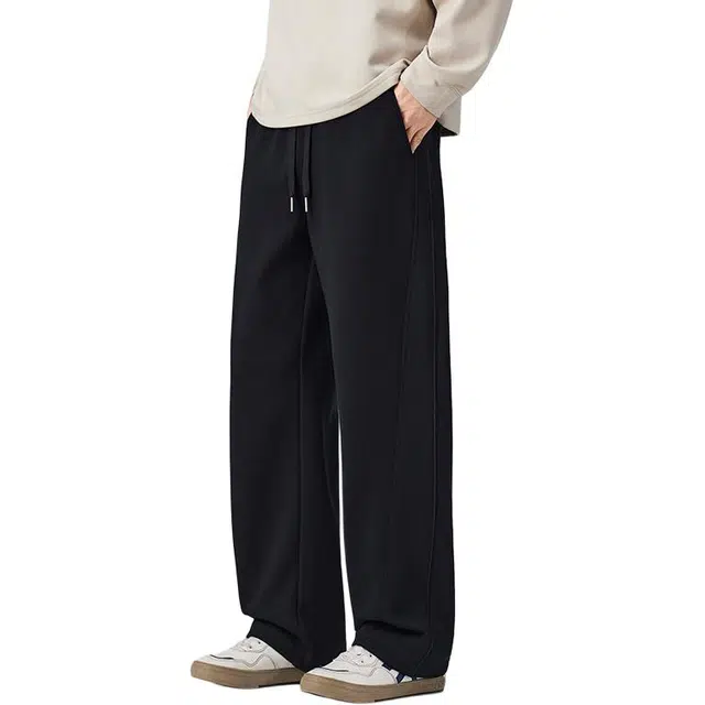 协协乐 高街风卫裤拼接设计感秋冬美式潮牌青少年通勤宽松直筒阔腿拖地裤百搭运动长裤休闲裤 男款