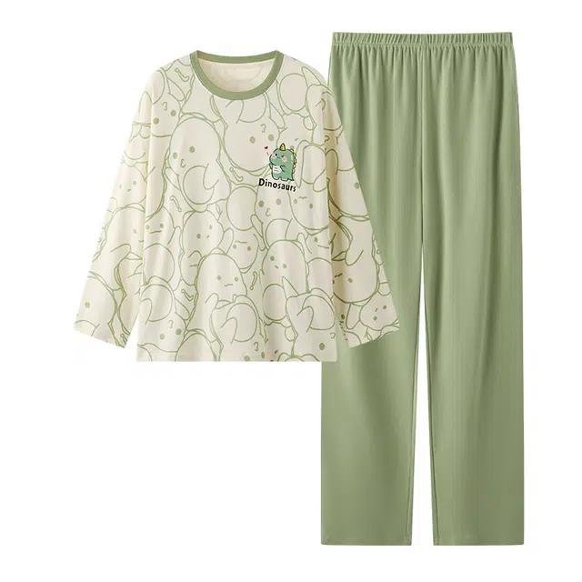 顶瓜瓜 家居女简约舒适面料可外穿圆领设计服睡衣套装 女款