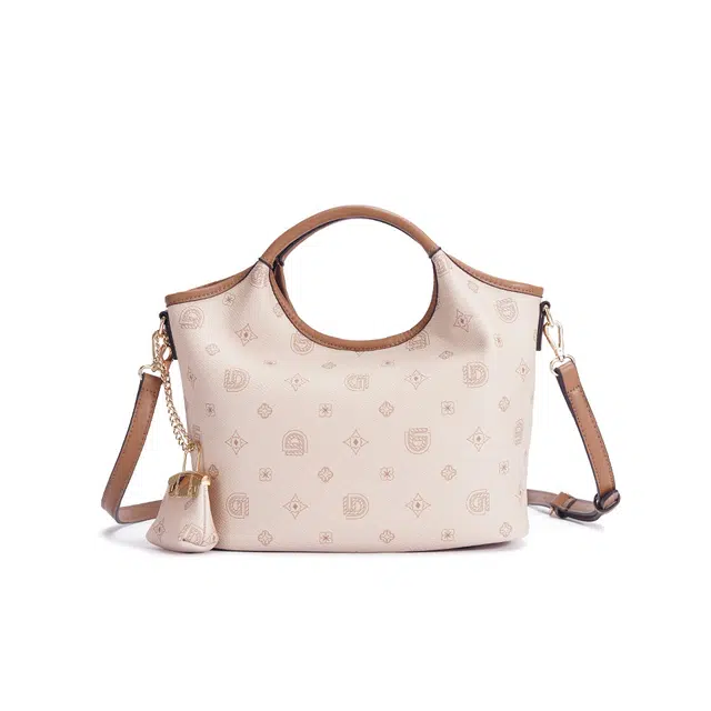 都宝路 质感百搭通勤复古时尚简约印花 合成革 单肩斜挎手提包 女款 杏色/咖色