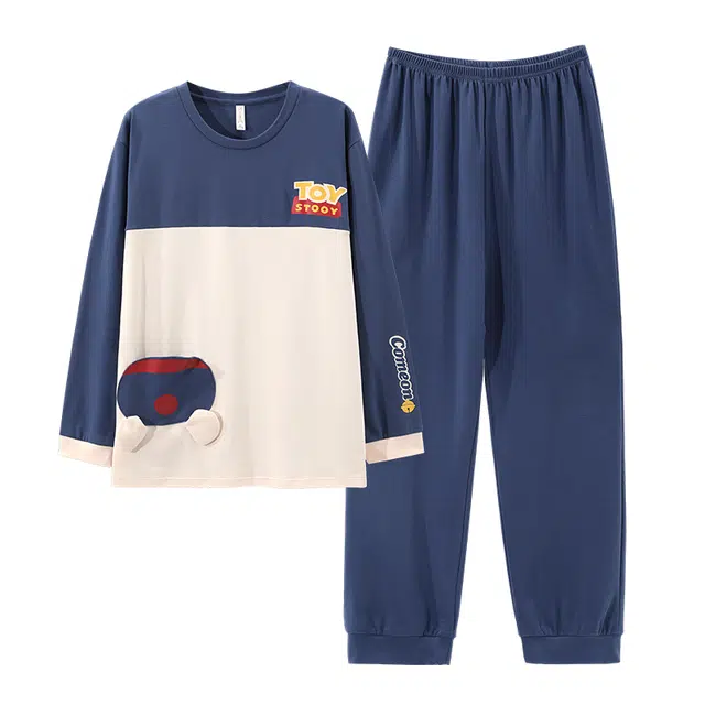 俏霓桐 春秋款可爱简约纯棉亲肤撞色休闲舒适百搭大学生长袖长裤家居服可外穿睡衣套装 男款