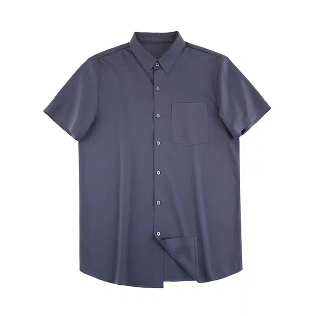 丹宁哲学 科技无缝工艺抗菌凉感纯色短袖休闲风衬衫 男款
