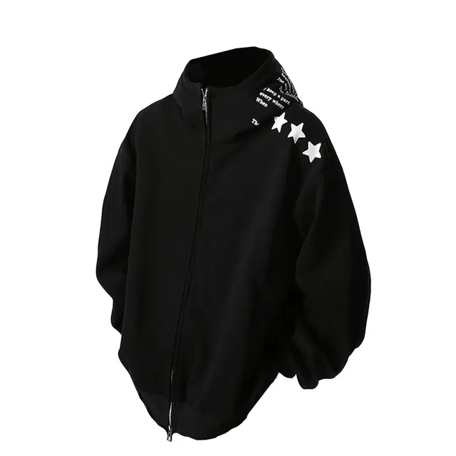 艾梵斯贝 美式复古潮流字母星星印花小众设计感拉链连帽开衫无性别高级感日常通勤百搭高街风宽松休闲卫衣 男女同款