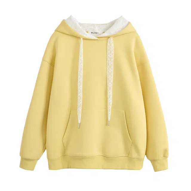 米子旗 极简宽松蕾丝常规长袖通勤套头卫衣 女款