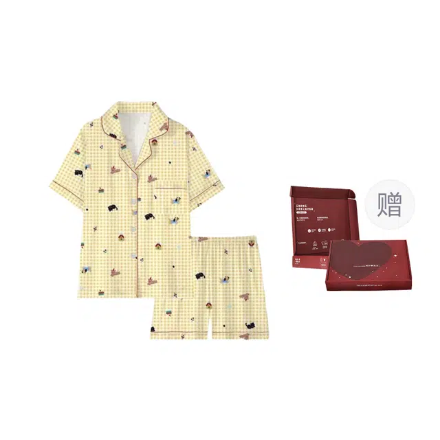 顶瓜瓜 简约格子图案翻领设计家居服睡衣礼盒 女款